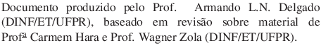 $\textstyle \parbox{10cm}{Documento produzido pelo Prof. Armando L.N. Delgado (D...
...sobre material de Prof\ordfem Carmem Hara e Prof. Wagner
Zola (DINF/ET/UFPR).}$